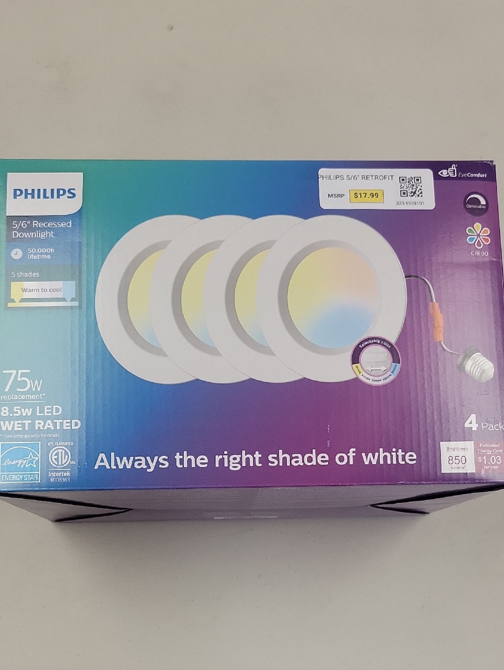 Philips LED Recessed Downlight 4-Pack — White with Multicolor Diffuser Accents